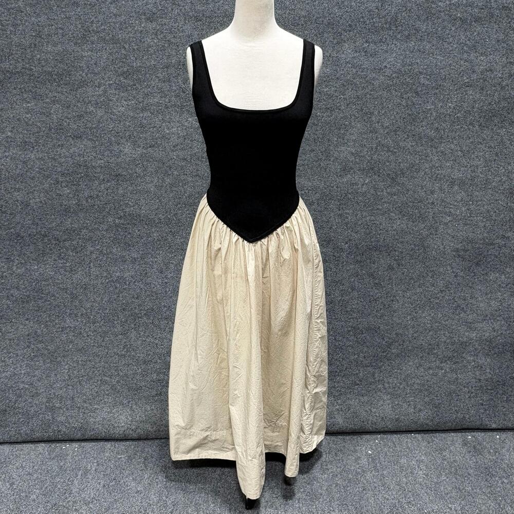 Ronny Kobo Collective Dress Womens S Verda Black Beige Colorblock Knit Midi